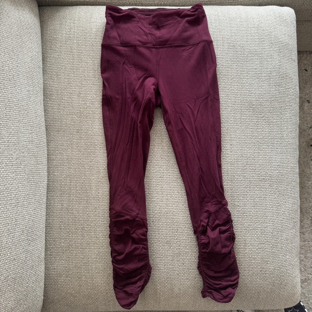 Burgundy lululemon leggings size 4 / 25 inch inseam with bunched bottom legs